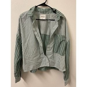 Abercrombie Women's 90s Cropped Boxy Poplin Striped Button-Up Shirt Large